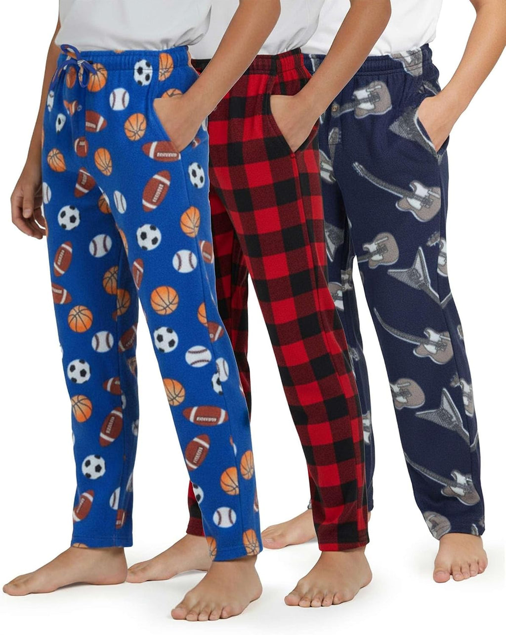3 Pack Boys' Fleece Pajama Pants Sleepwear Pjs Kids Teens Bottoms Pockets